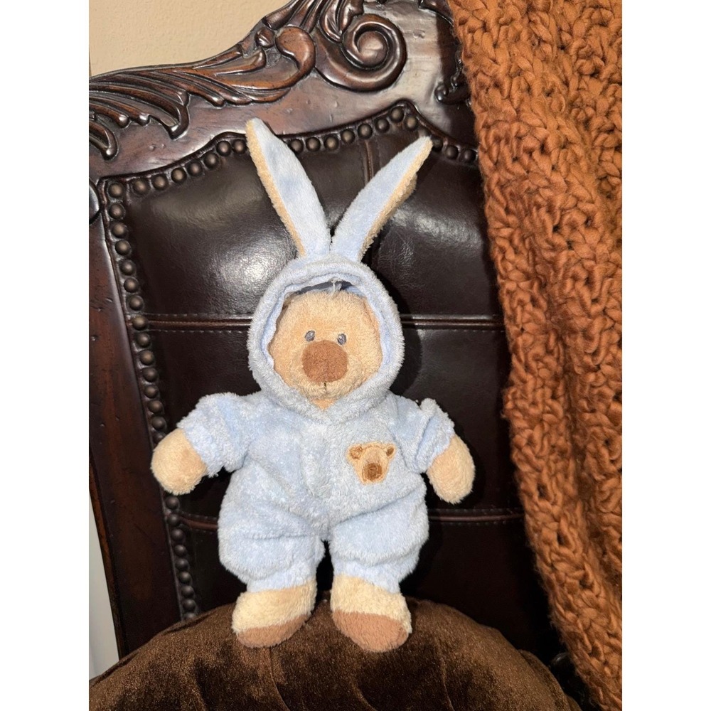 TY Plush  Pjs Teddy Bear in Blue Bunny Hooded Romper Outfit 8 inch Vintage